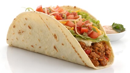 Soft Shell Taco with Seasoned Ground Beef, Lettuce, Tomato, and Cheese

