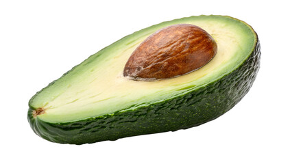 Fresh Halved Avocado with Brown Pit on White Background


