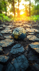 A dramatic depiction of the Earth shattered into fragments, symbolizing global chaos, division, and conflict. Dark tones and cracks emphasize instability, crisis, and a fractured world order.

