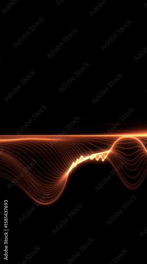 Poster abstract flowing golden lines forming a dynamic wave pattern on a black background, representing ene