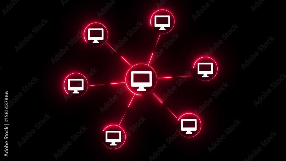 Poster animation of star topology icon . connected animation of networking icon on black background .networ