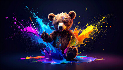 Teddy Bear Artist Painting Canvas. Teddy Bear concept. Generated Image