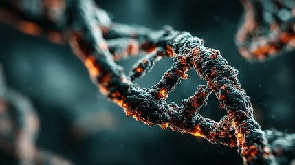 Detailed close-up view of a damaged dna strand.