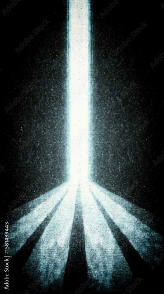 Poster blue light beam expanding creating rays on dark grunge surface, abstract background animation.