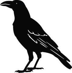 Crow Silhouette Vector, Black Raven Bird Clipart Isolated on White Background
