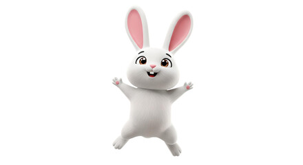 Happy jumping cartoon bunny isolated on transparent background. World Smile Day. PNG