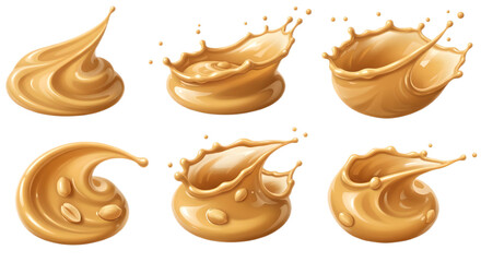 set Creamy Peanut Butter Splash with Sprinkles for Creative Culinary Art, Isolated on Transparent Background