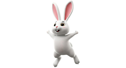 Happy jumping cartoon bunny isolated on transparent background. World Smile Day. PNG