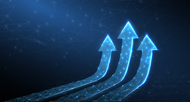 Increase arrows isolated on abstracts background. Business success, financial chart, upward trend.
