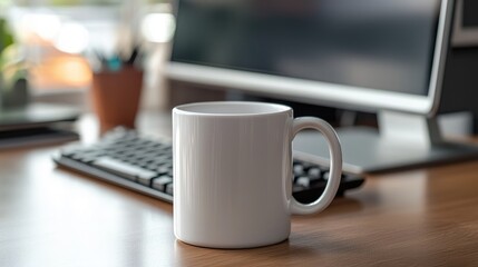 Minimal White Mug on Desk in Office Space