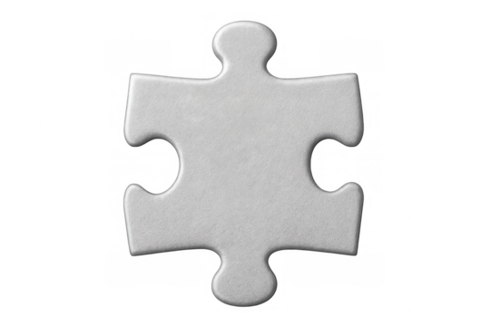 Isolated white jigsaw puzzle piece highlighting collaborative solutions, strategic thinking, teamwork concept with minimalist design