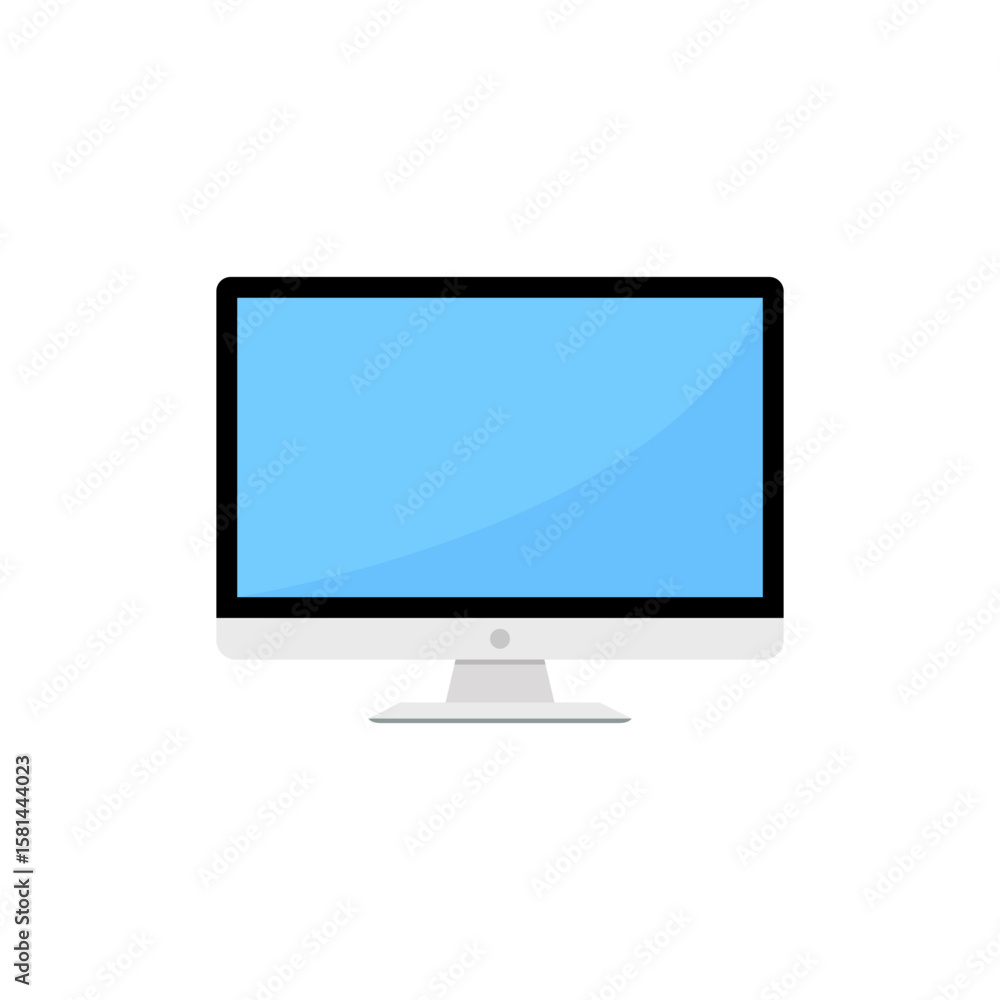 Poster flat desktop computer monitor icon. modern screen illustration with blue display