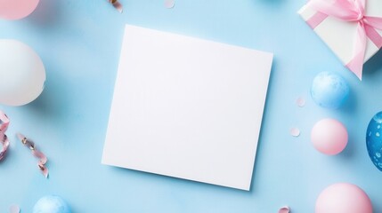 a kid's birthday with fluffy cloud and rainbow details on light sky blue background