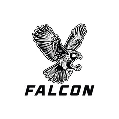 Fototapeta premium Falcon Bird of Prey Black and White Vector Logo