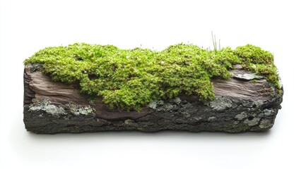 Moss-covered log against white