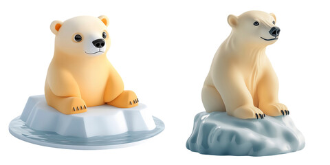 3D Set Adorable Polar Bear Sitting on Ice Floe in Calm Water