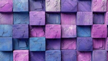 Abstract textured block wall, various shades of purple and blue
