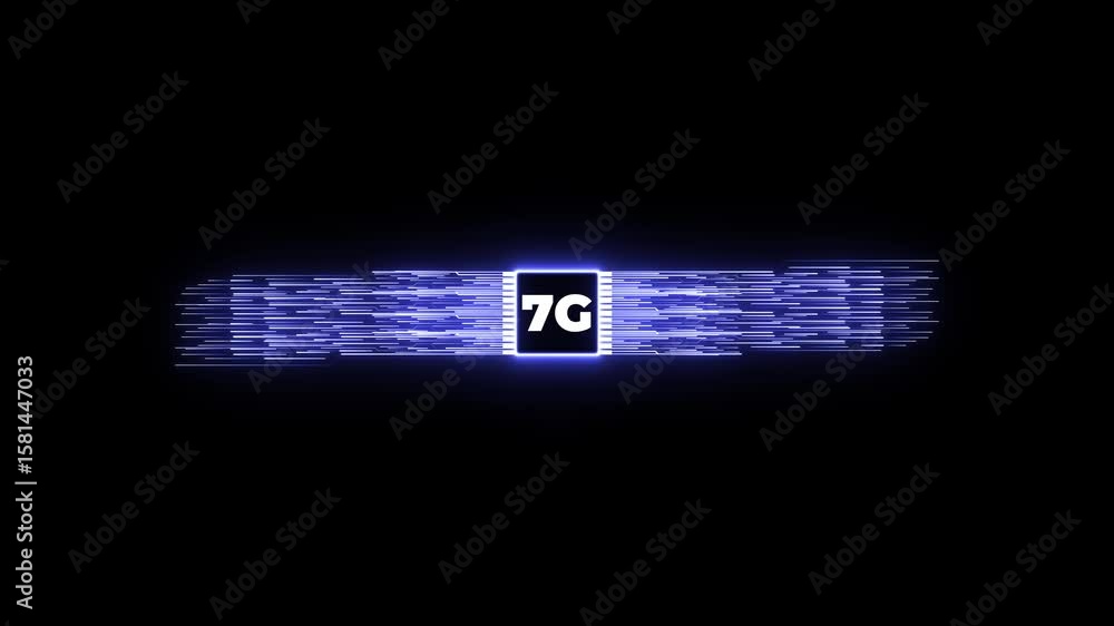 Poster 7g networking chip icon futuristic neon circuit board animated flat style processor chips background