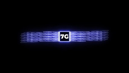 7G networking chip icon futuristic neon circuit board animated flat style Processor chips background. - Powered by Adobe