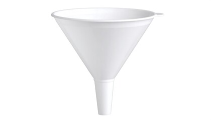 White plastic funnel against white background