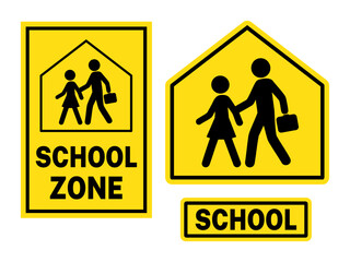 School Zone and Crossing Signs – Yellow Traffic Safety Sign Vector Set