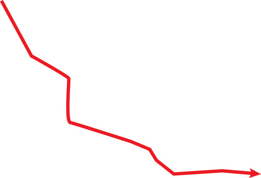 Red arrow showing a downward trend on white background