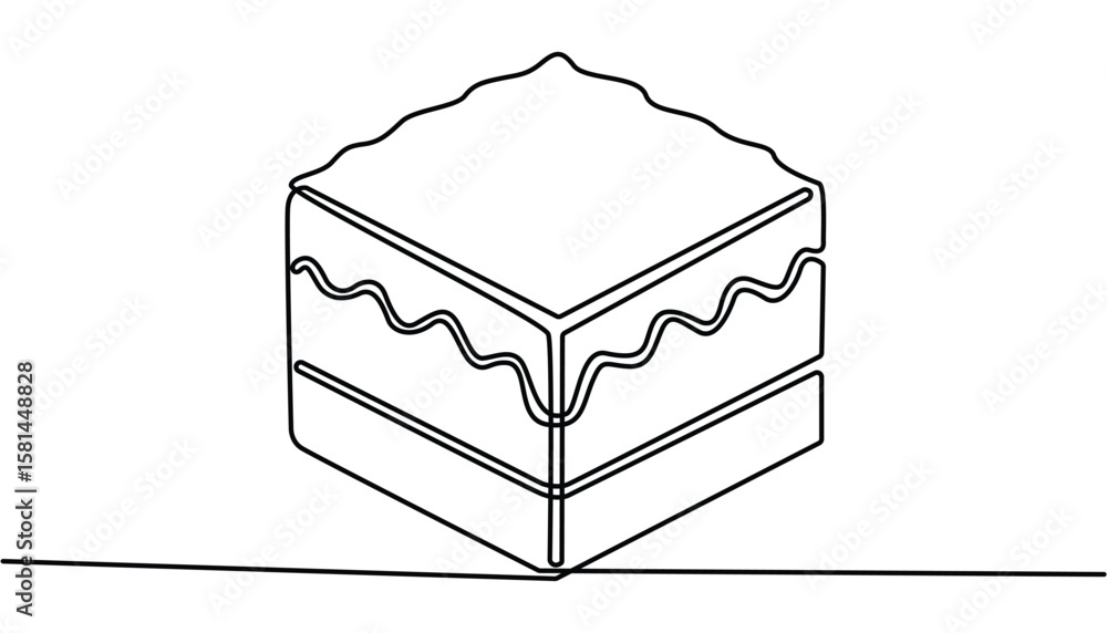 Poster continuous one line drawing of sliced cake food and beverage concept. continuous one line drawing of
