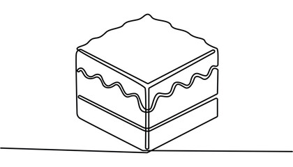Continuous one line drawing of sliced cake food and beverage concept. Continuous one line drawing of slice cake. One line drawing illustration of cake. Party food, birthday cake, dessert concept line.