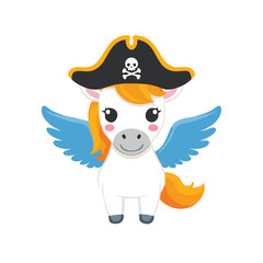simple Logo Cute Pegasus with Pirate Hat