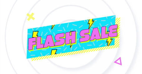 Displaying blue FLASH SALE banner in layout, with lightning icons, dash patterns and striped border