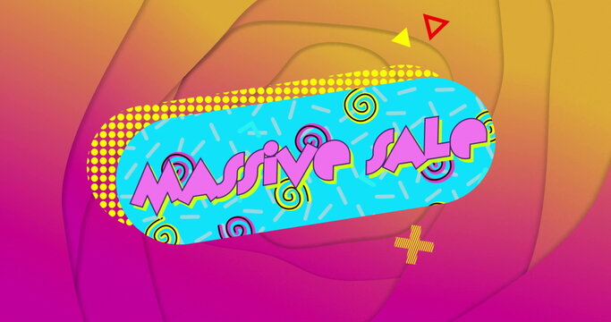 Displaying Massive Sale on blue pill panel on gradient with halftone dots spirals and decor accents