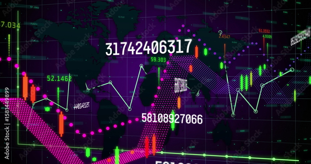 Aufkleber displaying centered numeric label showing market trends on trading dashboard, with candlestick bars
