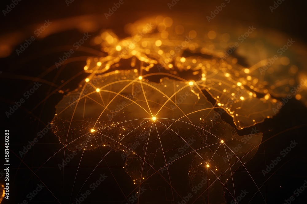 Poster global network connection: a mesmerizing view of planet earth, enveloped in a luminous network of in