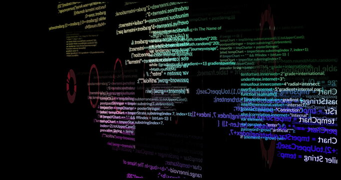 Projecting holographic code panels and code text floating in digital void, showing syntax elements