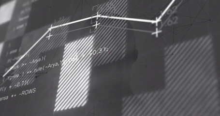 Displaying head wearing over-ear headphones in digital dashboard with line graph and code fragments