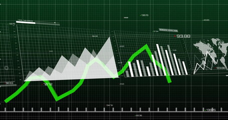 Displaying data visualization on dashboard, with area chart, line chart, bar charts, world map