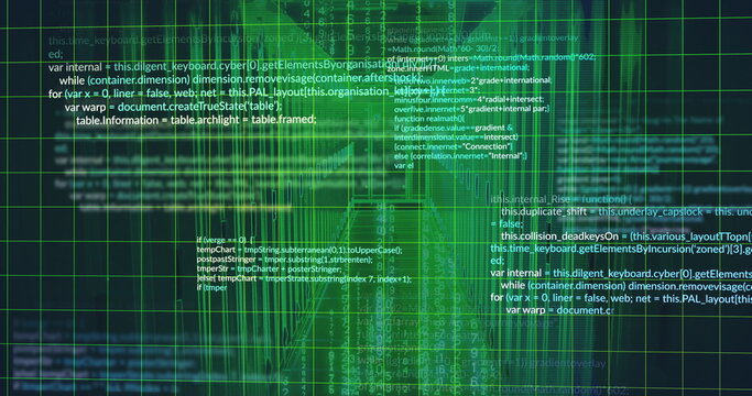 Displaying programming code overlay floating across digital grid interface, with loop constructs