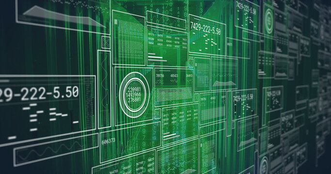 Streaming numeric readouts on translucent panels in virtual control interface, with gauges