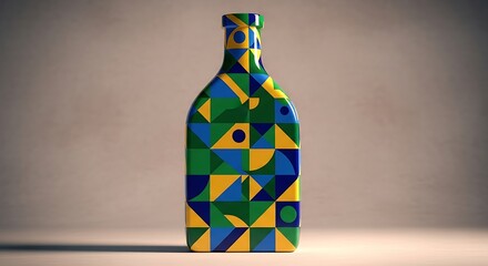 Geometric Pattern Bottle An Artistic Still Life with Geometric Shapes and Vibrant Colors