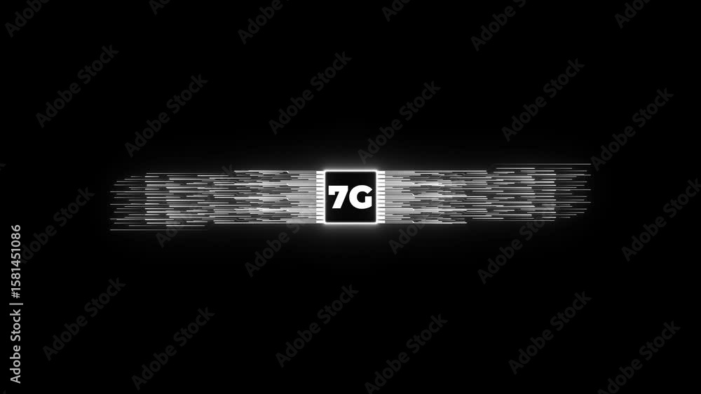 Poster 7g networking chip icon futuristic neon circuit board animated flat style processor chips background