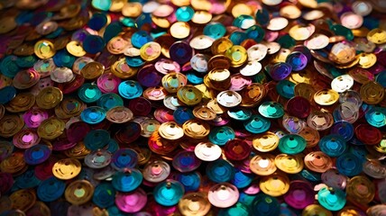 Colorful Metallic Sequins Close Up for Festive Background