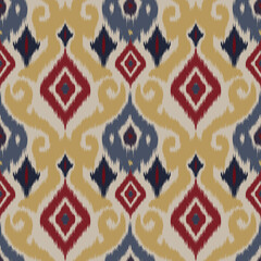Ikat boho ethnic abstract ikat art.Aztec geometric art ornament print,folk embroidery, and Mexican style.Seamless pattern in tribalDesign for carpet, wallpaper, clothing, wrapping, fabric, cover.
