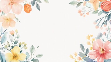 Obraz premium Blank white invitation card for a kid's birthday with minimalistic leaf patterns