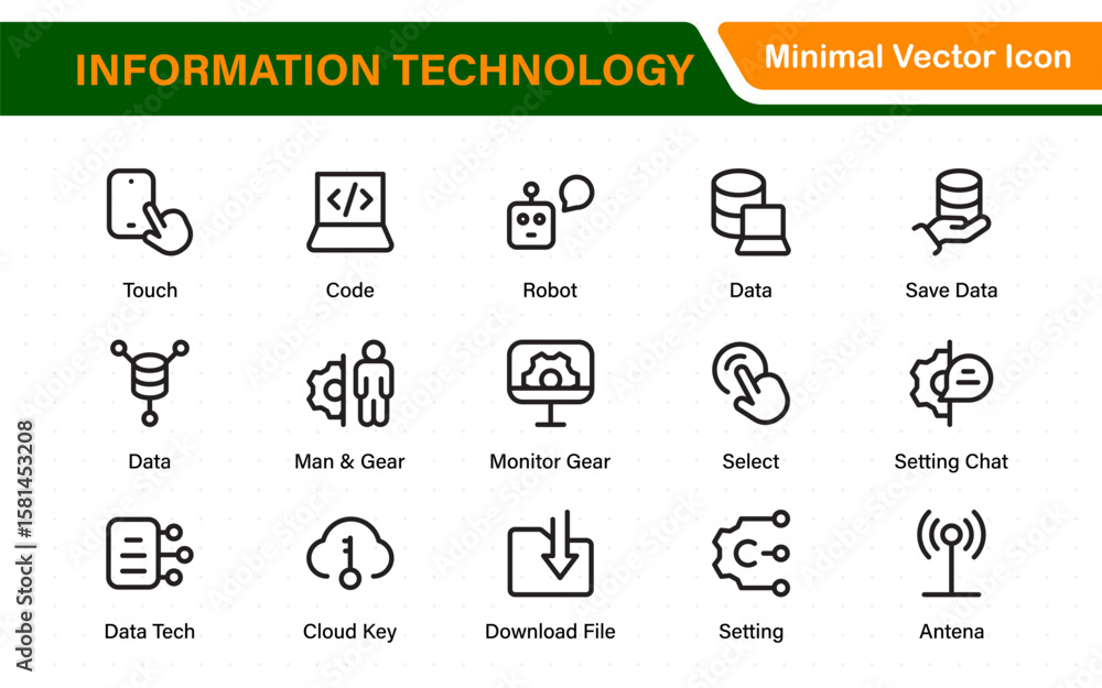 Aufkleber information technology icons set. set of it technology icons. industry concept factory of the future