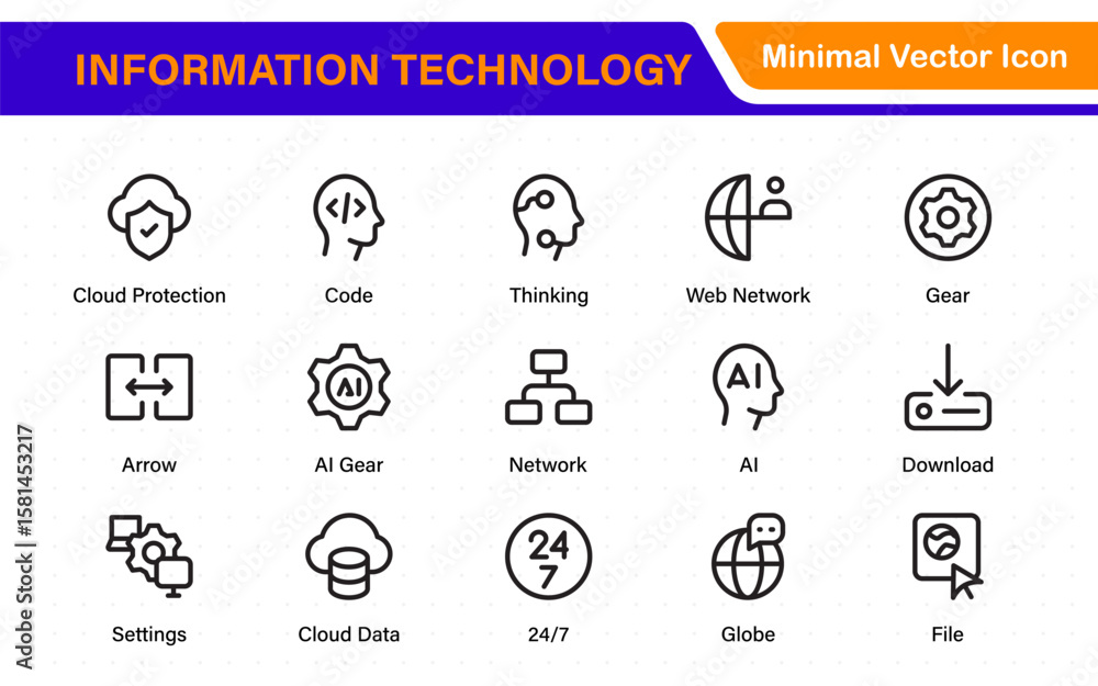Aufkleber information technology icons set. set of it technology icons. industry concept factory of the future