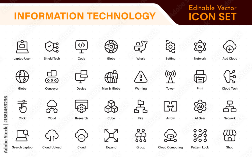 Aufkleber information technology icons set. set of it technology icons. industry concept factory of the future