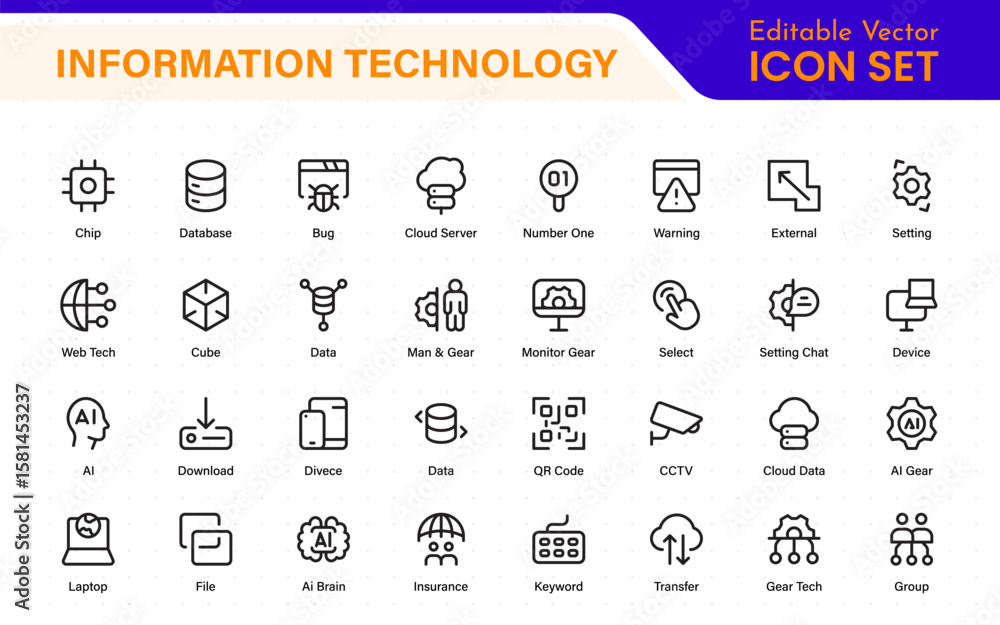Poster information technology icons set. set of it technology icons. industry concept factory of the future