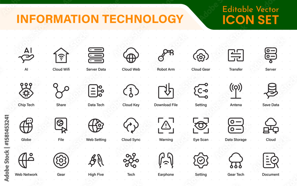 Aufkleber information technology icons set. set of it technology icons. industry concept factory of the future
