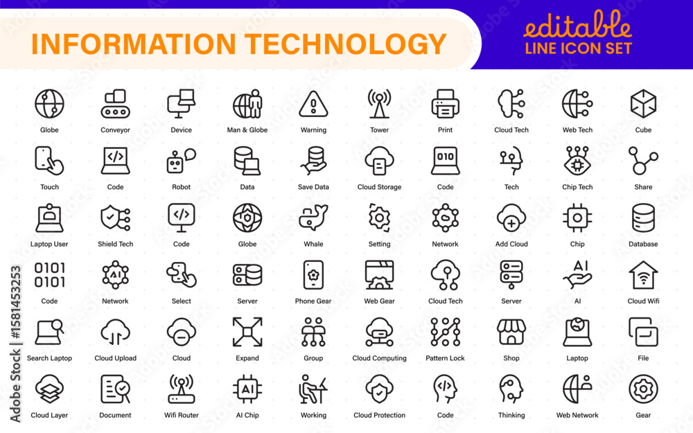 Poster information technology icons set. set of it technology icons. industry concept factory of the future