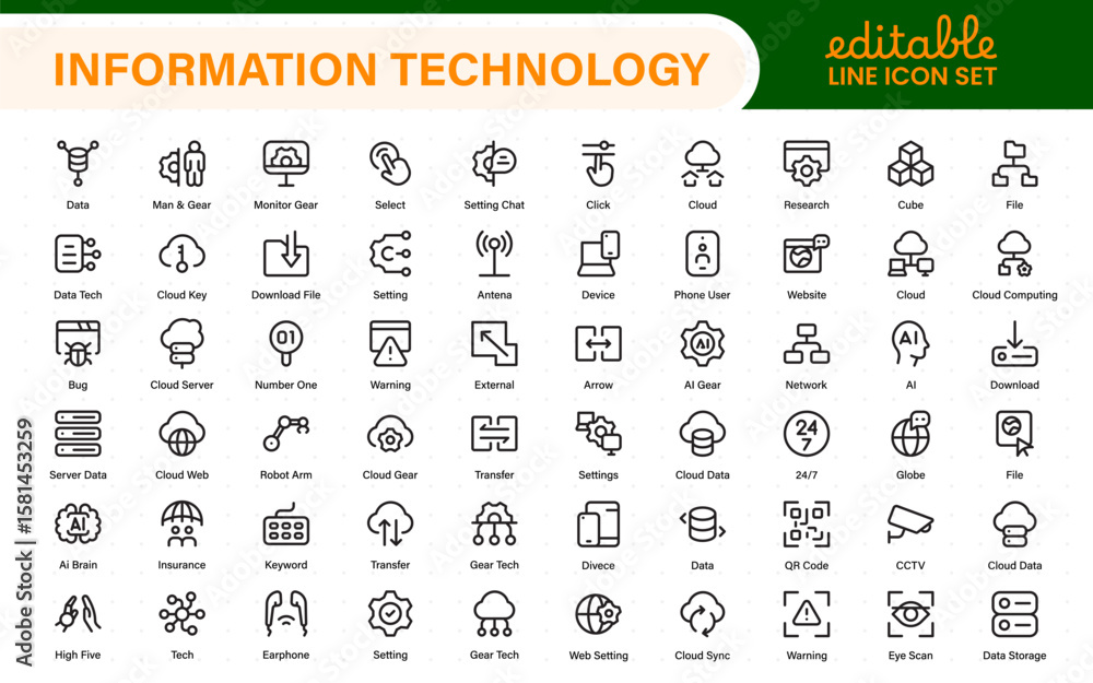 Poster information technology icons set. set of it technology icons. industry concept factory of the future
